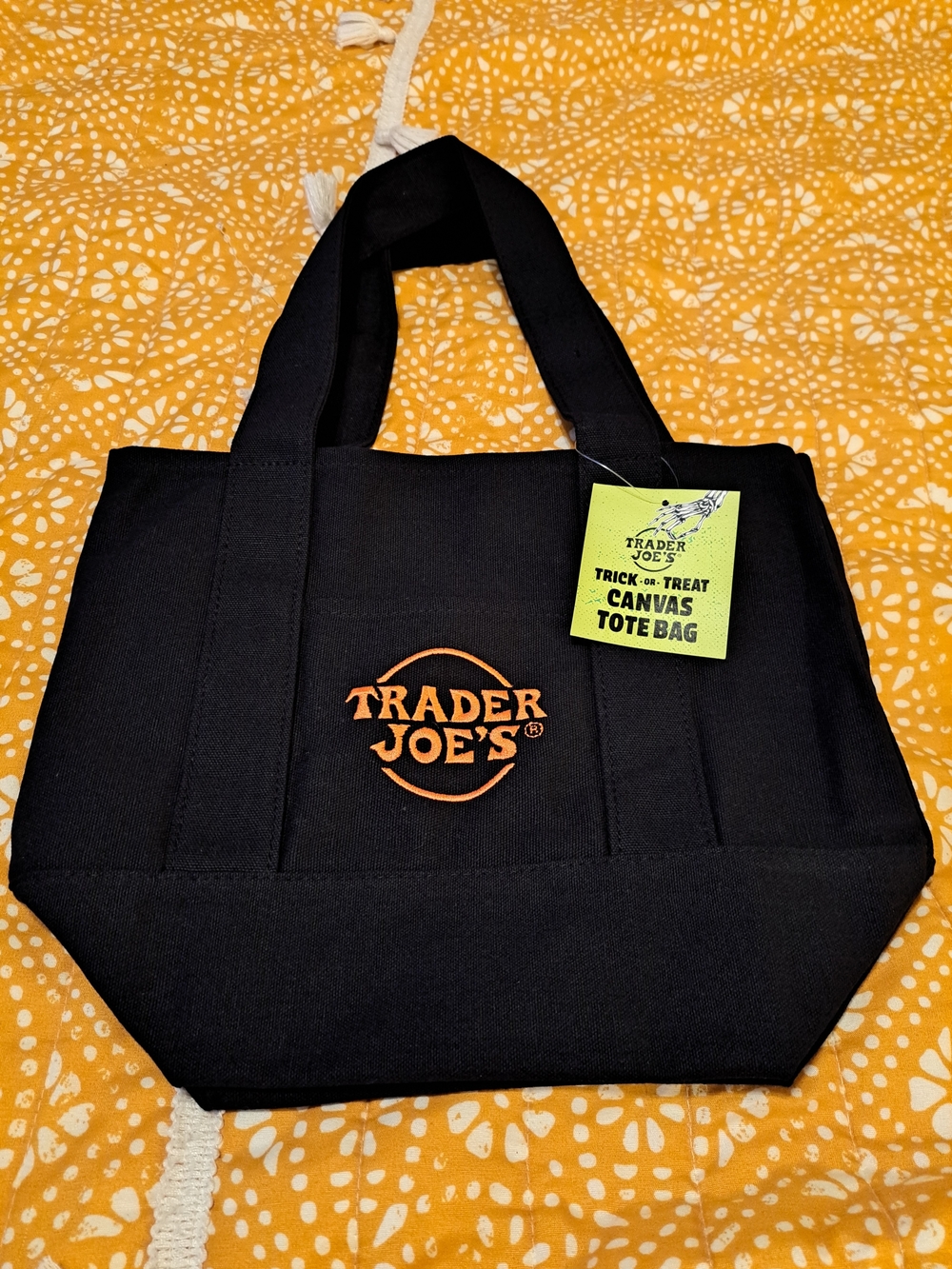TRADER JOES 2026 HALLOWEEN Black Canvas Tote Bag - Logo Embroidered
